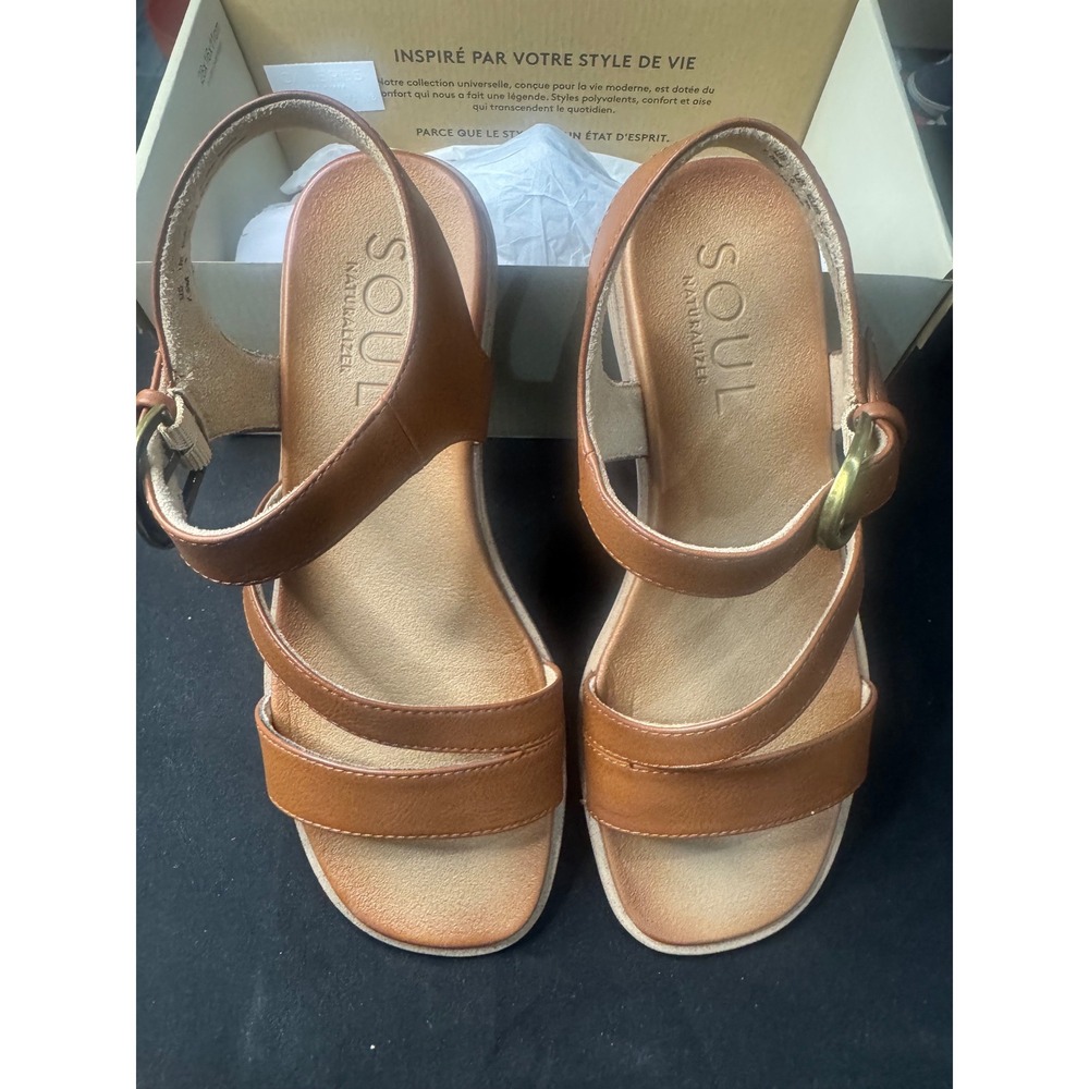 Soul Naturalizer Jayvee Brown Strappy Ankle Strap Flat Sandals Womens 7.5 M